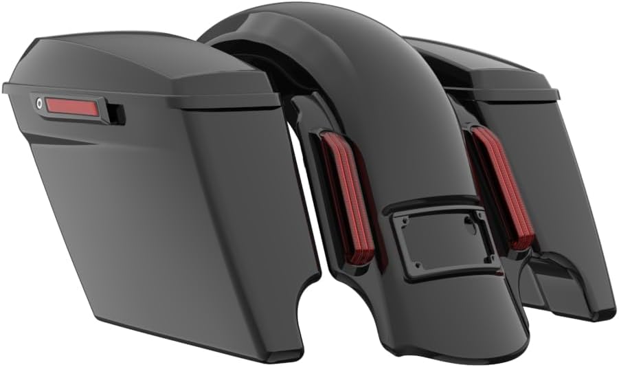 Advanblack Color Matched Stretched Bags, Lids Black Latch Hardware for '23-'24 Harley Touring CVO & 2024 Street Glide, Road Glide (Vivid Black)