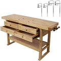【LuckyNote】 60in Workbench with 4 Drawers Wooden Workbench for Garage Workshop and Home, with Bar Clamps Set (2 pcs 12 inch x 3inch+2pcs 16inchx4-3/4,4pcs Pack) be Shipped in Two Separate parcels