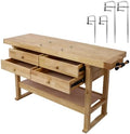 【LuckyNote】 60in Workbench with 4 Drawers Wooden Workbench for Garage Workshop and Home, with Bar Clamps Set (2 pcs 12 inch x 3inch+2pcs 20inchx4-3/4,4pcs Pack) be Shipped in Two Separate parcels.