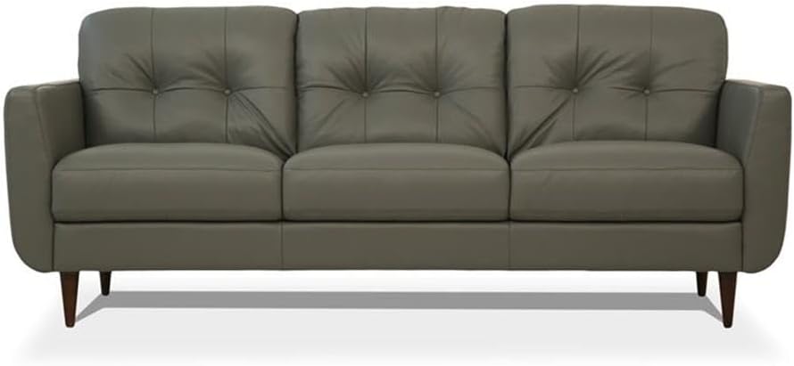Acme Radwan Tufted Leather Sofa in Pesto Green