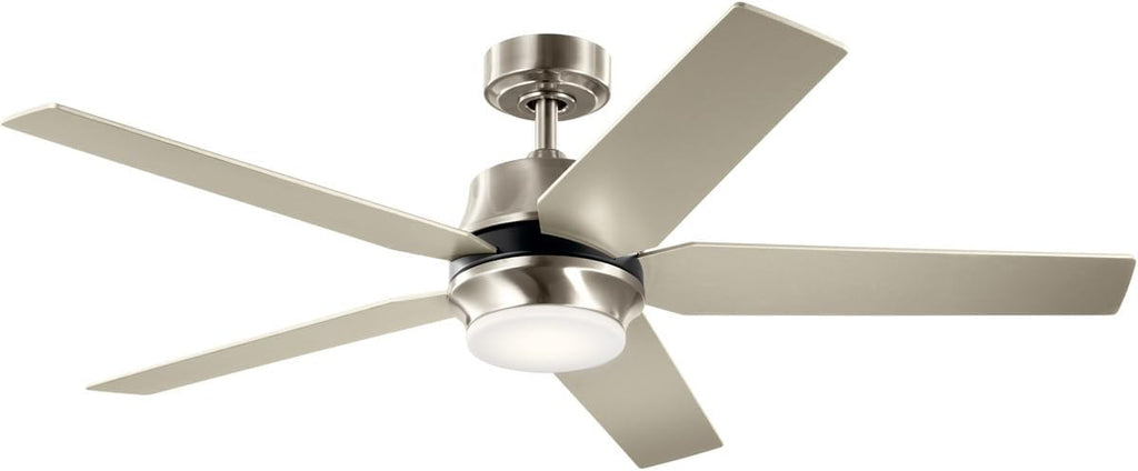 Kichler Brahm 56 in LED Ceiling Fan with Light, Modern Indoor Fan with Etched Cased Opal Glass in Satin Black, Reversible Satin Black and Silver Blades, Wall Control, 300044SBK