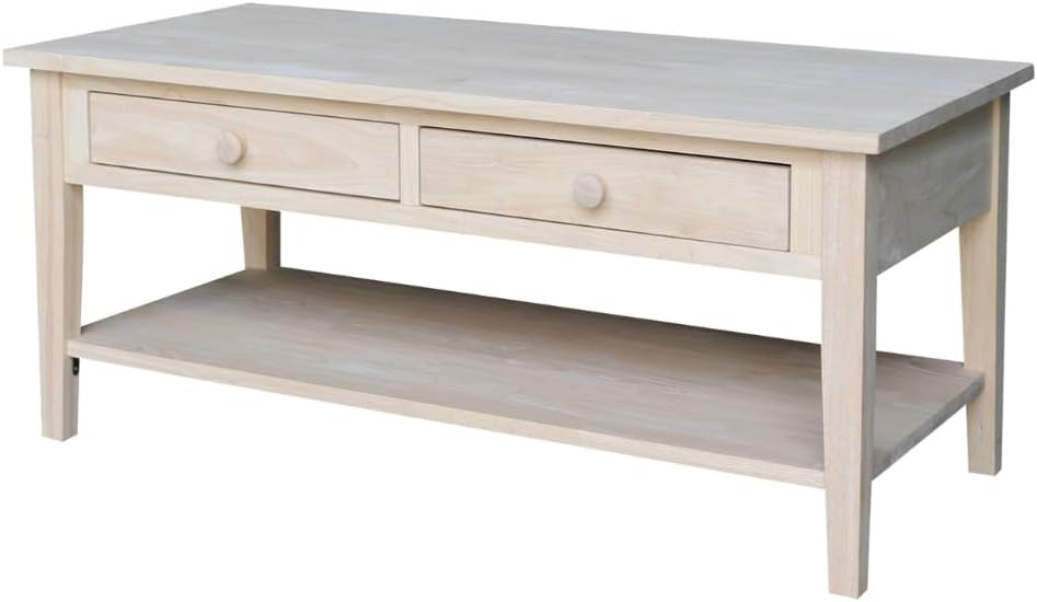 IC International Concepts, Spencer Coffee Table, Solid Wood, Real Parawood, 48' W x 24' D x 19' H, Easy Assembly, DIY, Paint or Stain Your Way, Unfinished