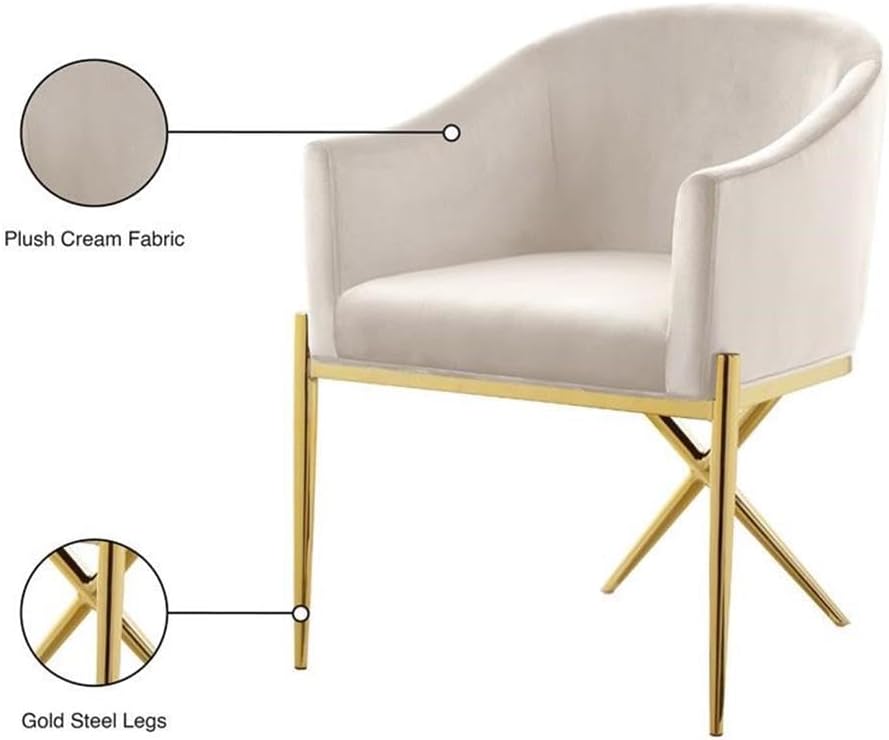 Meridian Furniture Xavier Collection Modern | Contemporary Velvet Upholstered Dining Chair with Sturdy Steel X Shaped Legs, 25.5' W x 24.5' D x 31.5' H, Cream
