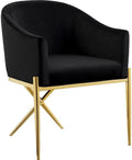 Meridian Furniture Xavier Collection Modern | Contemporary Velvet Upholstered Dining Chair with Sturdy Steel X Shaped Legs, Solid Back, 25.5' W x 24.5' D x 31.5' H, Black