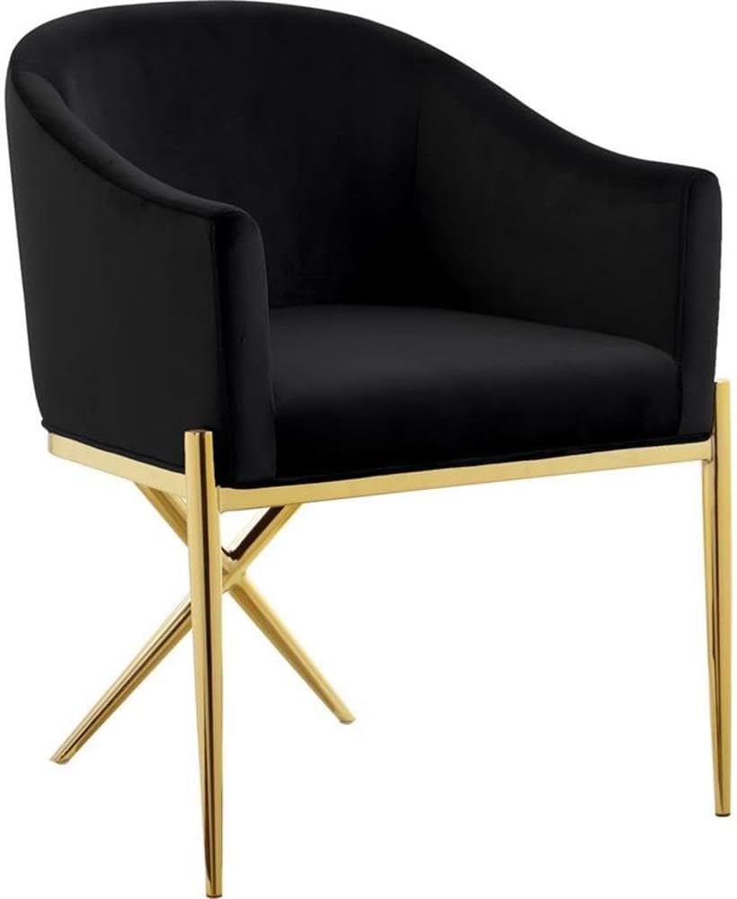 Meridian Furniture Xavier Collection Modern | Contemporary Velvet Upholstered Dining Chair with Sturdy Steel X Shaped Legs, Solid Back, 25.5' W x 24.5' D x 31.5' H, Black