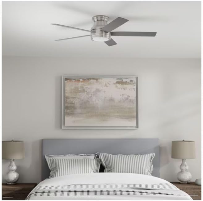 Harbr.Breeze Calverton Easy2Hang 52-in Color-Changing Integrated LED Flush Mount Brushed Nickel with Light Brown Woodgrain/Gray Blades Ceiling Fan With Light - Remote Included (5 -Blade)