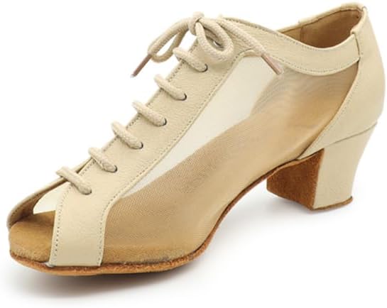 Women's Professional Dance Practice Shoe Mesh Oxford Cuban Heel Peep-Toe Design for Ballroom Jazz Latin Dancing #T45