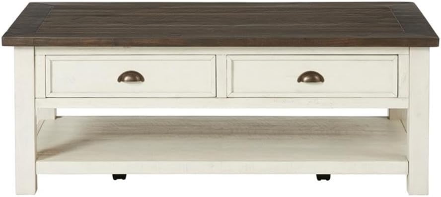Martin Svensson Home Solid Wood Coffee Table, Cream White with Brown Top