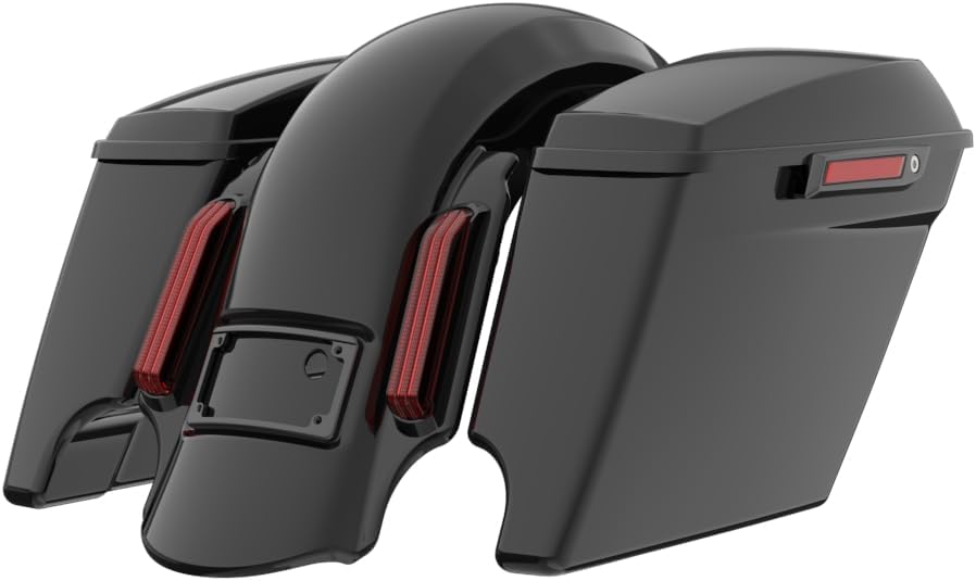 Advanblack Color Matched Stretched Bags, Lids Black Latch Hardware for '23-'24 Harley Touring CVO & 2024 Street Glide, Road Glide (Vivid Black)