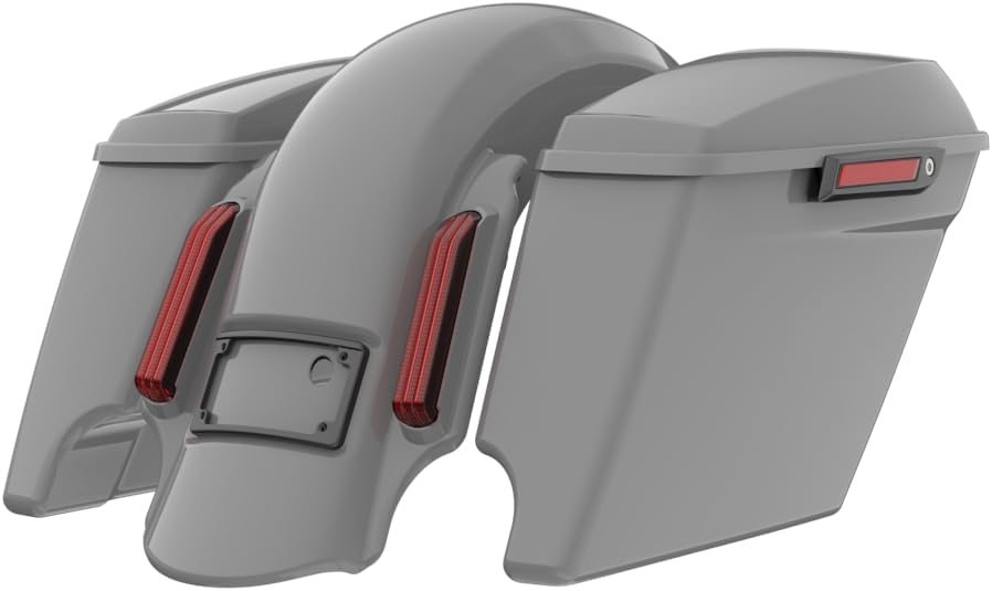 Advanblack Color Matched Stretched Bags, Lids Black Latch Hardware for '23-'24 Harley Touring CVO & 2024 Street Glide, Road Glide (Dark Billiard Gray)