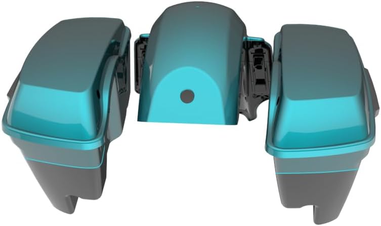 Advanblack Color Matched Stretched Bags, Lids Black Latch Hardware for '23-'24 Harley Touring CVO & 2024 Street Glide, Road Glide (Teal Thunder & Vivid Black)