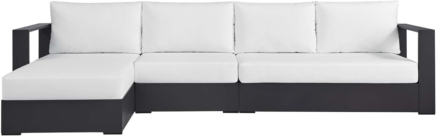 Modway Tahoe Modular Aluminum 3-Piece Outdoor Patio Furniture Gray White, Left-Facing Sectional Sofa Set with Weather-Resistant Cushions, Ideal for Deck, Backyard, Poolside