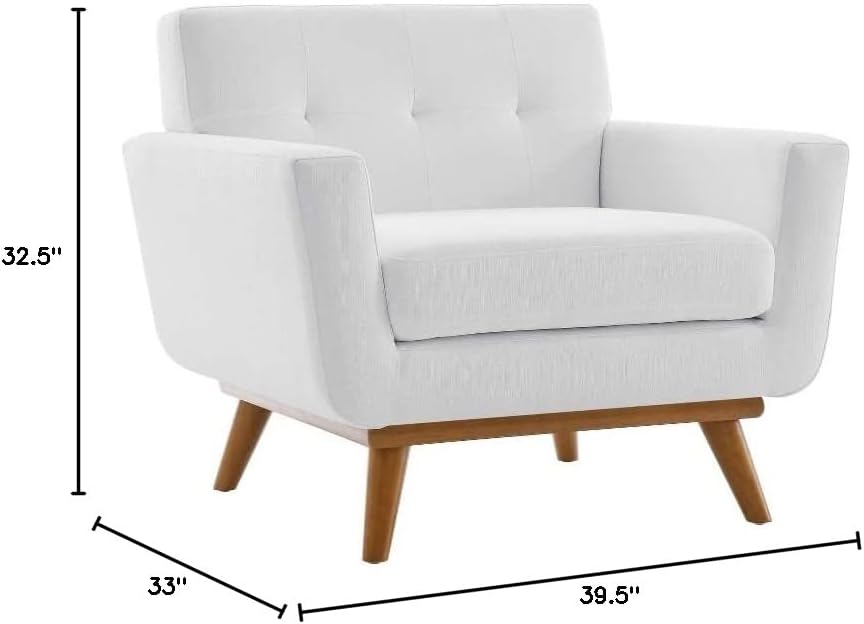 Modway Engage Mid-Century Modern Upholstered Fabric Armchair in White