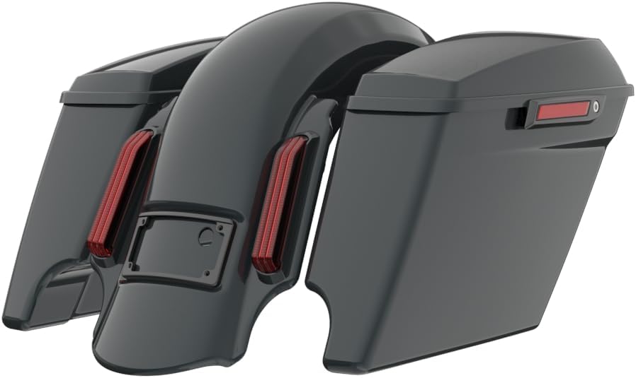 Advanblack Color Matched Stretched Bags, Lids Black Latch Hardware for '23-'24 Harley Touring CVO & 2024 Street Glide, Road Glide (Iron Horse Metallic)
