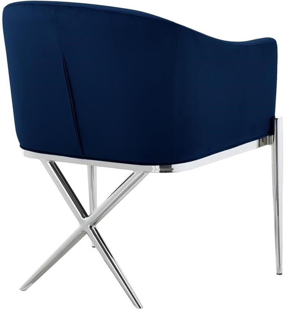 Meridian Furniture Xavier Collection Modern | Contemporary Velvet Upholstered Dining Chair with Sturdy Steel X Shaped Legs, 25.5' W x 24.5' D x 31.5' H, Navy