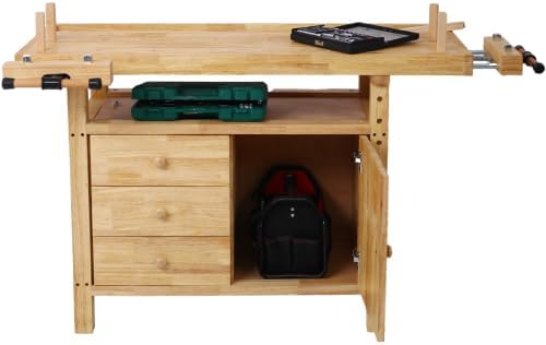【LuckyNote】 Wood Workbench - Wooden Workbench for Garage Workshop and Home, with Bar Clamps Set (2 pcs 12 inch x 3inch+2pcs 20inchx4-3/4,4pcs Pack) The Package Will be Shipped in Two Separate parcels