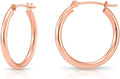 14K Rose Gold Classic Shiny Polished Round Hoop Earrings, 2mm tube
