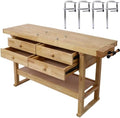 【LuckyNote】60in Workbench with 4 Drawers Wooden Workbench for Garage Workshop and Home, with Bar Clamps Set (12 inch x 4-3/4 inch Throat,Pack of 4)The package will be shipped in two separate parcels