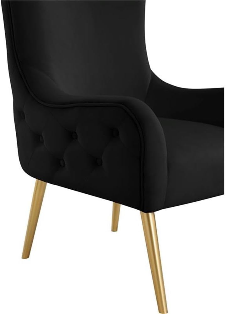 Meridian Furniture 536Black Alexander Collection Modern | Contemporary Velvet Upholstered Accent Chair with Sturdy Gold Metal Legs and Deep Button Tufting on Back, 27' W x 33' D x 51' H