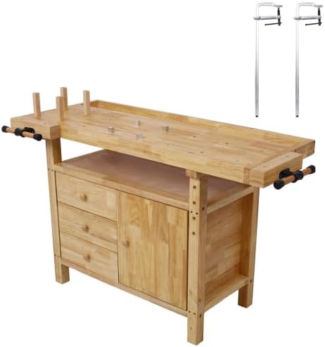 【LuckyNote】 Wood Workbench - Wooden Workbench for Garage Workshop and Home, with Bar Clamps Set (24 inch x 4-3/4 inch Throat,Pack of 2) The Package Will be Shipped in Two Separate parcels