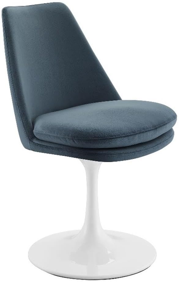 Modway Lippa Velvet Swivel Dining Side Chair in White Cadet Blue - Armless Accent Chair with Stain-Resistant Performance Velvet Upholstery - 360° Rotating Office Chair