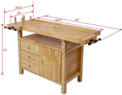 【LuckyNote】 Wood Workbench - Wooden Workbench for Garage Workshop and Home, with Bar Clamps Set (24 inch x 4-3/4 inch Throat,Pack of 2) The Package Will be Shipped in Two Separate parcels