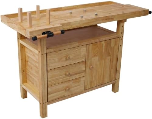 【LuckyNote】 Wood Workbench - Wooden Workbench for Garage Workshop and Home, with Bar Clamps Set (2 pcs 12 inch x 3inch+2pcs 16inchx4-3/4,4pcs Pack) The Package Will be Shipped in Two Separate parcels