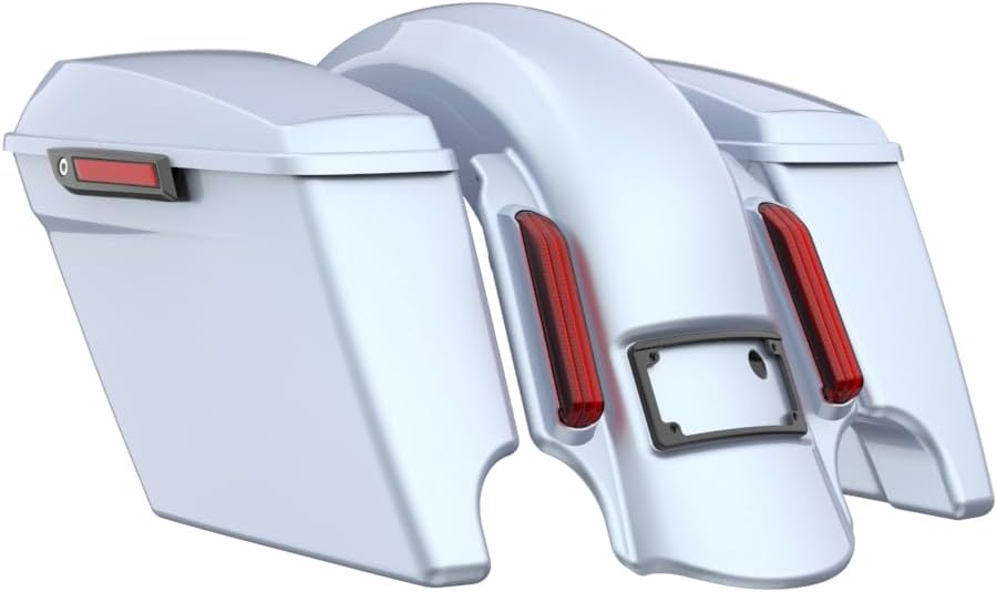 Advanblack Color Matched Stretched Bags, Lids Black Latch Hardware for '23-'24 Harley Touring CVO & 2024 Street Glide, Road Glide (Atlas Silver Metallic)