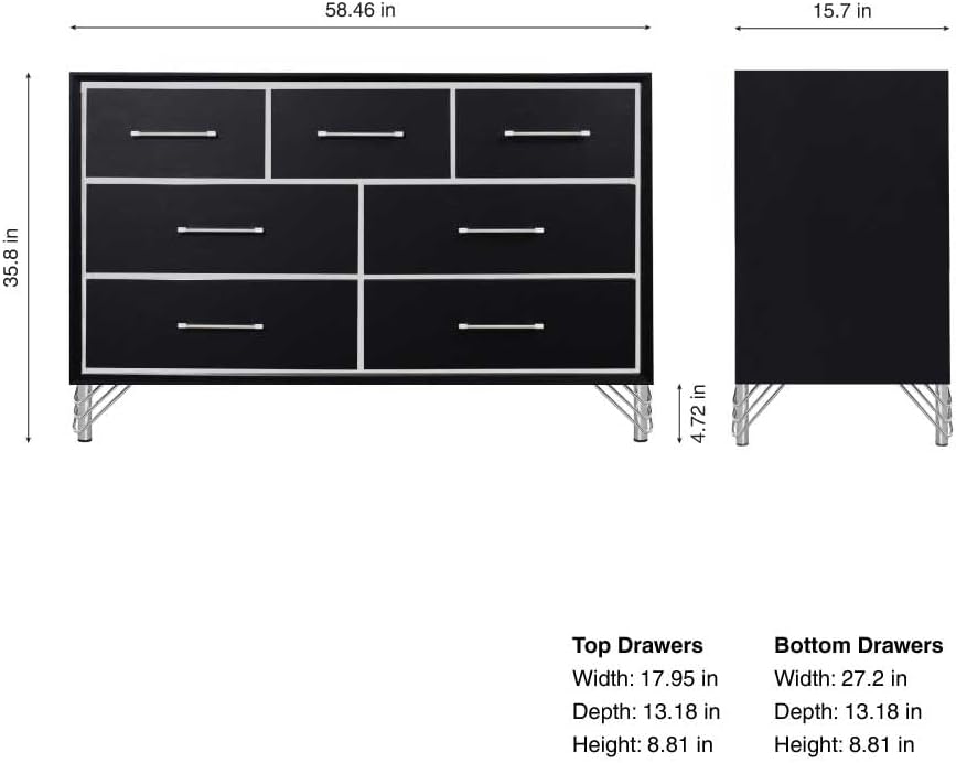 New Classic Furniture Ava 2-Piece Wood Dresser and Mirror Set, Ebony Black
