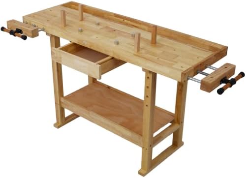 【LuckyNote】 55-Inch Wood Workbench - Wooden Workbench for Garage Workshop and Home,with Bar Clamps Set (16 inch x 4-3/4 inch Throat,Pack of 2) The Package Will be Shipped in Two Separate parcels
