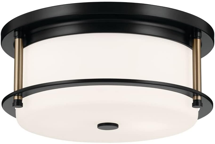 Kichler Brit 52595BKCPZ Flush Mount 2-Light 12˝ with Satin Etched Cased Opal Glass in Black and Champagne Bronze