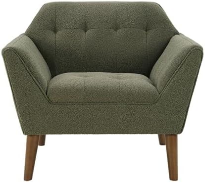 Ink+Ivy Newport Wide Mid-Century Modern Lounge Chair Hand-Tufted Velvet Upholstered Accent Armchair with Solid Wood Pecan Legs for Living Room Bedroom Reading