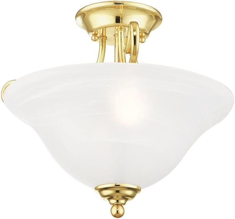 Livex Lighting 6121-91 Coronado 2 Light Brushed Nickel Semi Flush Mount with White Alabaster Glass