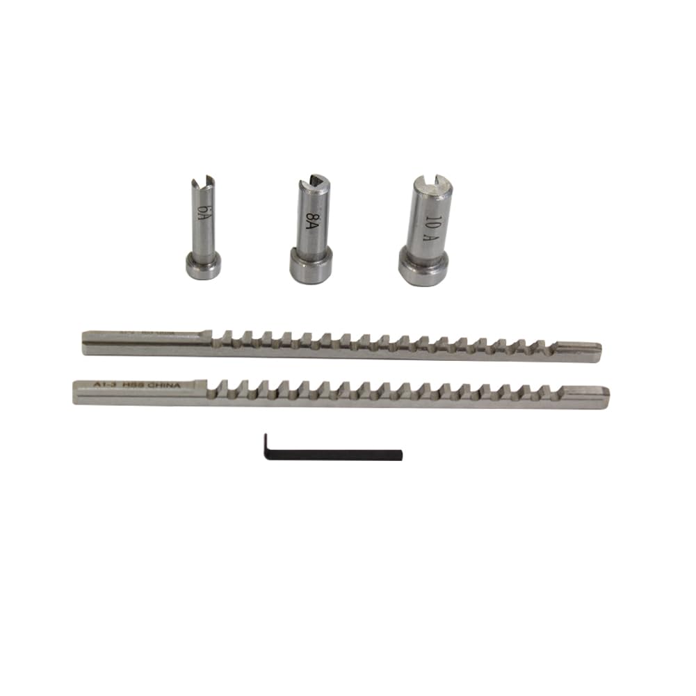 Keyway Broach Sets 6Pcs HSS Metric Industrial Tools for Lathe Keyway Size A - 2mm, A - 3mm and Collared Bushings 6A, 8A, 10A High Precision Cutting