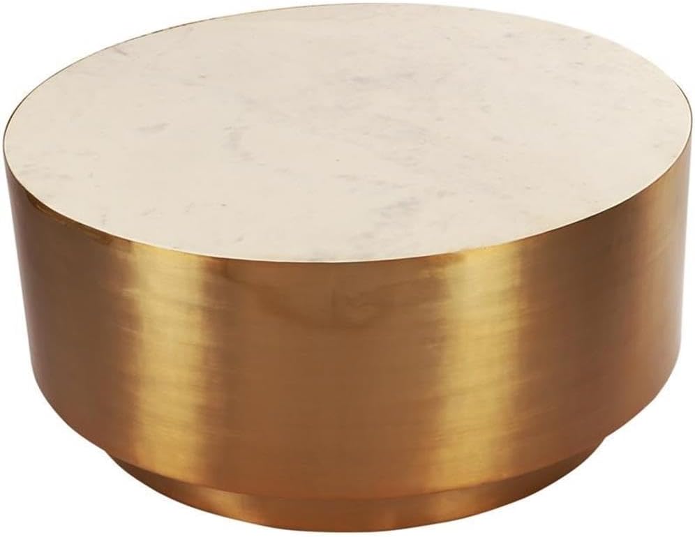 Meridian Furniture 209-C Presley Collection Modern | Contemporary Genuine Marble Top Coffee Table with Brushed Gold Metal Base, Gold, 36' W x 36' D x 16.5' H
