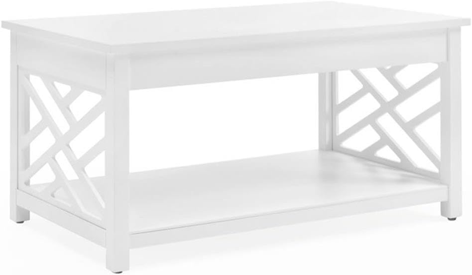 Coventry 36 in. W Solid Wood Coffee Table, Traditional to Modern Design, Open-Detailing Accent Furniture with Storage Shelf, Easy Assembly, Cottage, Loft, Apartment, Living Room