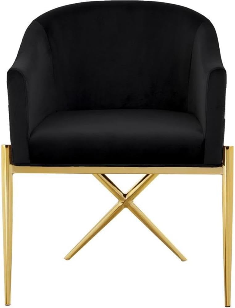 Meridian Furniture Xavier Collection Modern | Contemporary Velvet Upholstered Dining Chair with Sturdy Steel X Shaped Legs, Solid Back, 25.5' W x 24.5' D x 31.5' H, Black