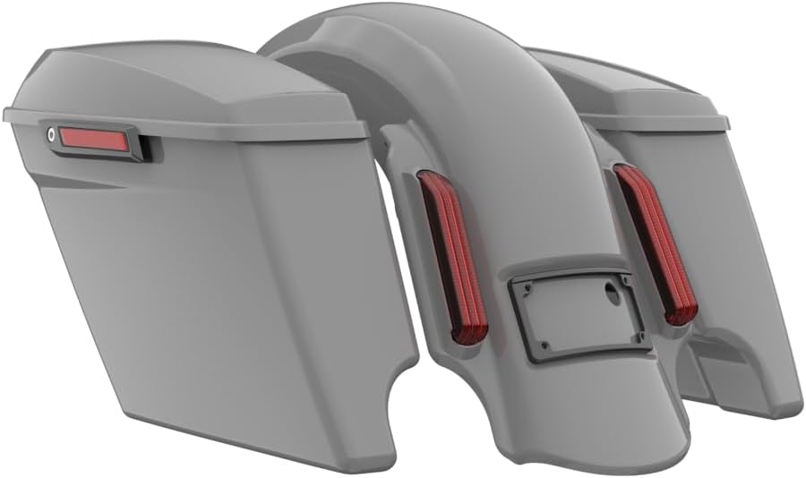 Advanblack Color Matched Stretched Bags, Lids Black Latch Hardware for '23-'24 Harley Touring CVO & 2024 Street Glide, Road Glide (Dark Billiard Gray)