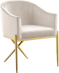 Meridian Furniture Xavier Collection Modern | Contemporary Velvet Upholstered Dining Chair with Sturdy Steel X Shaped Legs, 25.5' W x 24.5' D x 31.5' H, Cream