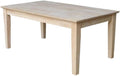 International Concepts Whitewood Tall Shaker Unfinished Coffee Table