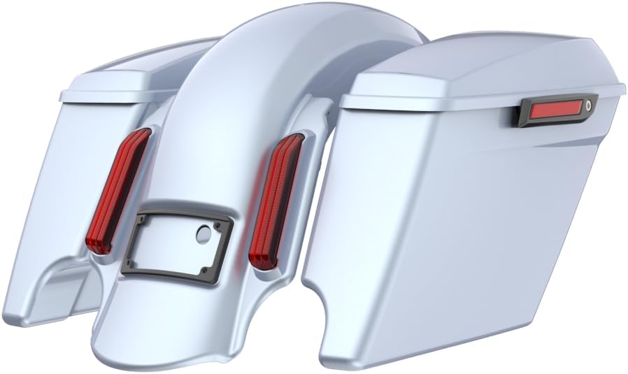 Advanblack Color Matched Stretched Bags, Lids Black Latch Hardware for '23-'24 Harley Touring CVO & 2024 Street Glide, Road Glide (Atlas Silver Metallic)