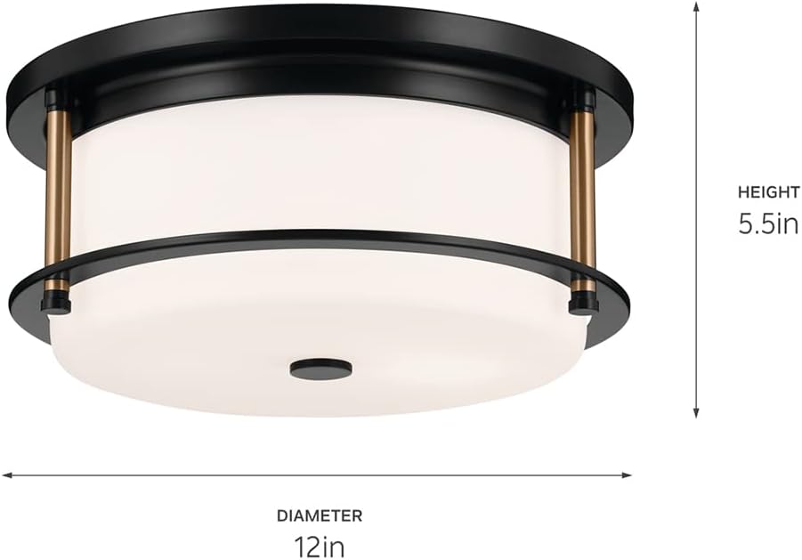 Kichler Brit 52595BKCPZ Flush Mount 2-Light 12˝ with Satin Etched Cased Opal Glass in Black and Champagne Bronze