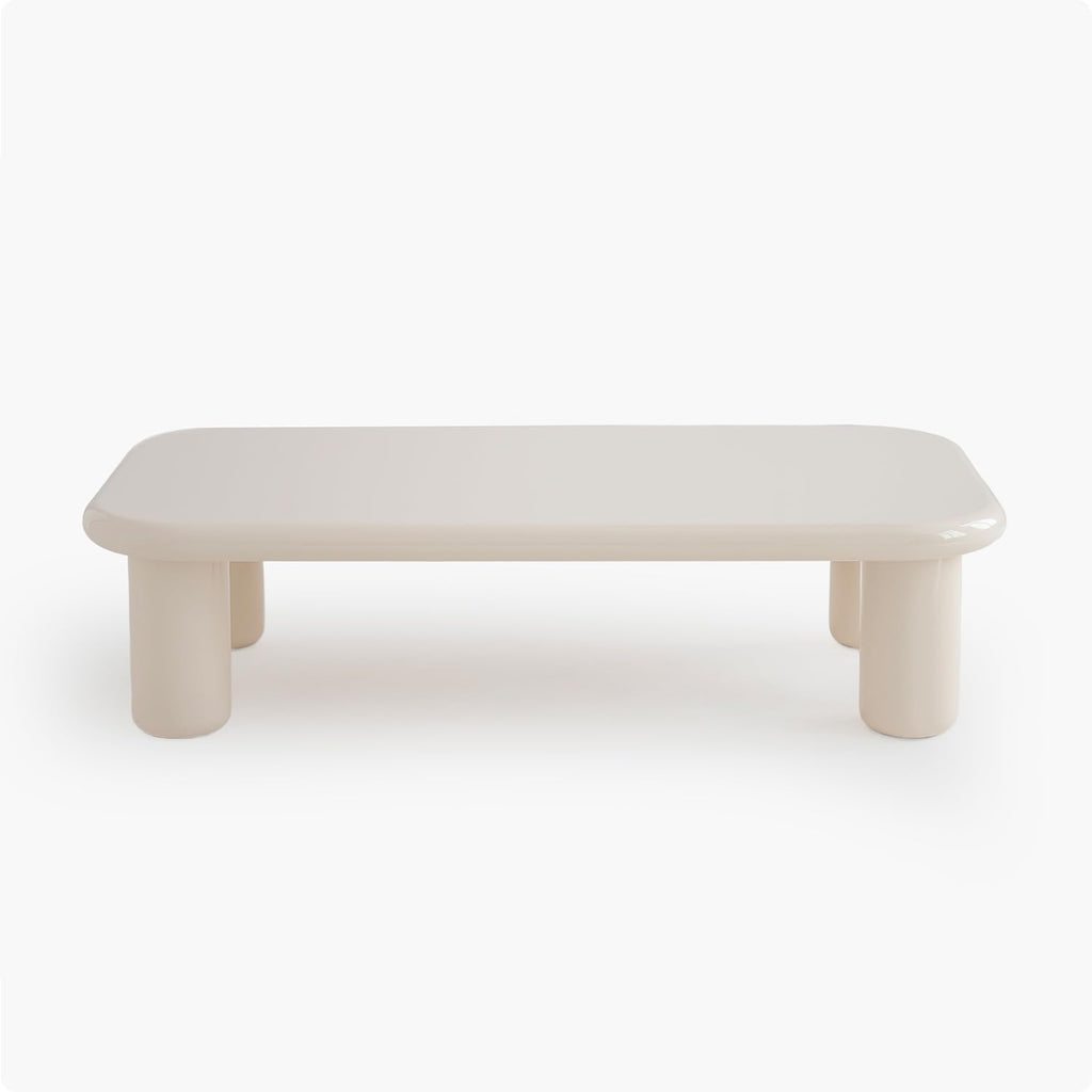 Acanva Modern Coffee Tables with High Glossy Finish, Curved Edges, Accent Center Furniture for Living Room Home Office, Long Table, White