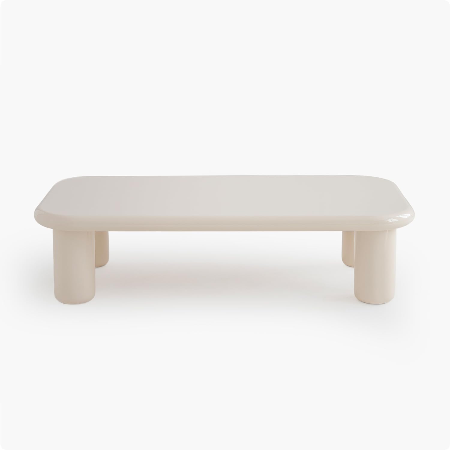 Acanva Modern Coffee Tables with High Glossy Finish, Curved Edges, Accent Center Furniture for Living Room Home Office, Long Table, White