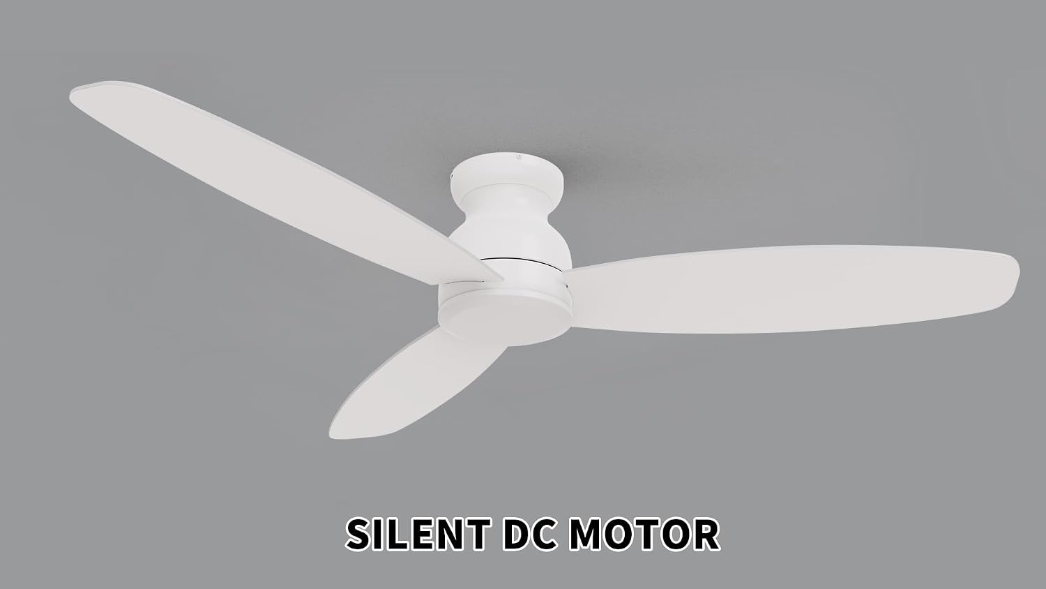 Carro 60 Inch Flush Mount Ceiling Fan without Lights, White Ceiling Fan with Remote Low Profile, 10-Speed Reversible DC Motor, 3 Dual Finish Blades, Indoor for Bedroom