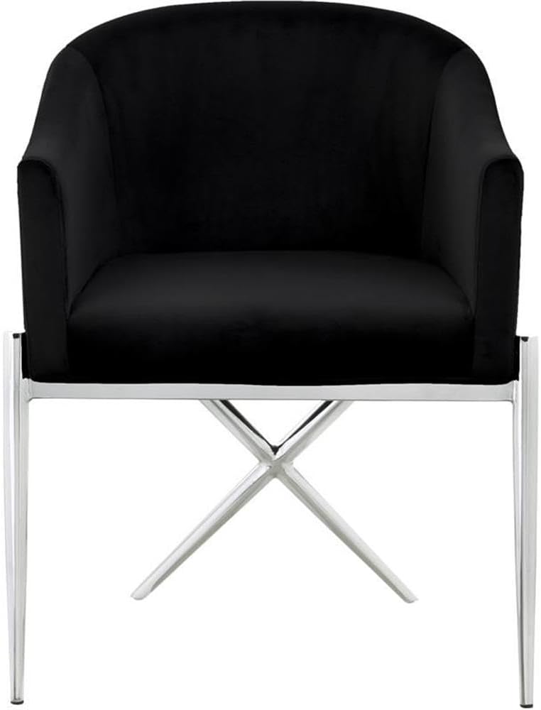 Meridian Furniture Xavier Collection Modern | Contemporary Velvet Upholstered Dining Chair with Sturdy Steel X Shaped Legs, 25.5' W x 24.5' D x 31.5' H, Black