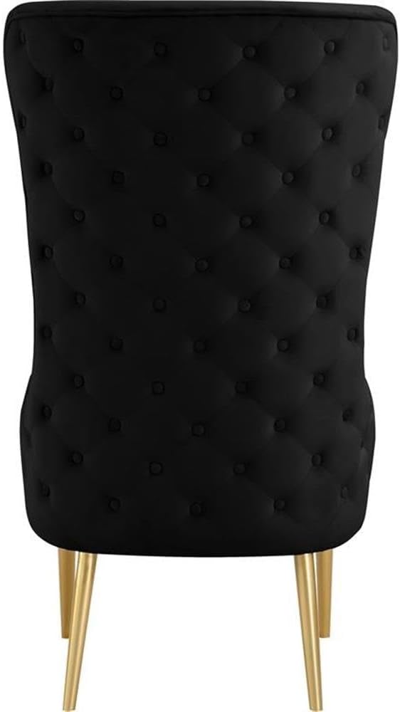 Meridian Furniture 536Black Alexander Collection Modern | Contemporary Velvet Upholstered Accent Chair with Sturdy Gold Metal Legs and Deep Button Tufting on Back, 27' W x 33' D x 51' H