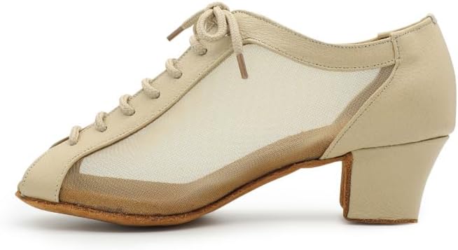 Women's Professional Dance Practice Shoe Mesh Oxford Cuban Heel Peep-Toe Design for Ballroom Jazz Latin Dancing #T45