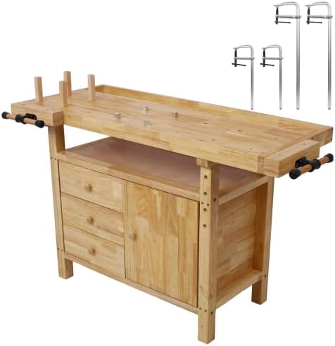 【LuckyNote】 Wood Workbench - Wooden Workbench for Garage Workshop and Home, with Bar Clamps Set (2 pcs 12 inch x 3inch+2pcs 24inchx4-3/4,4pcs Pack) The Package Will be Shipped in Two Separate parcels