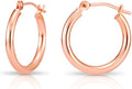14K Rose Gold Classic Shiny Polished Round Hoop Earrings, 2mm tube